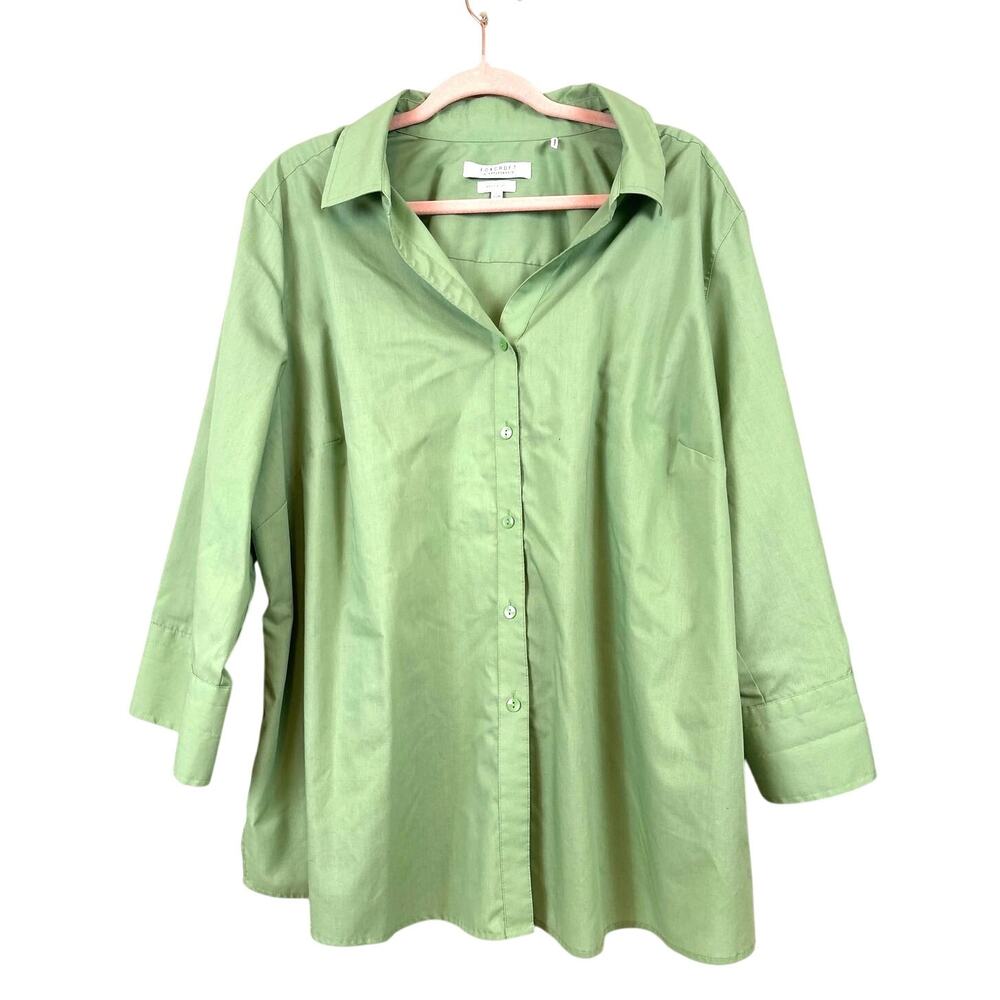 Foxcroft Womens 22W Plus Green Button Up Shirt Wrinkle Free Casual Workwear